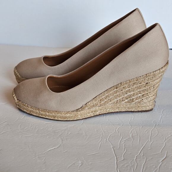 J Crew Factory Canvas Espadrille Wedge Heels Women's 9.5 Neutral Casual Summer - Picture 4 of 11